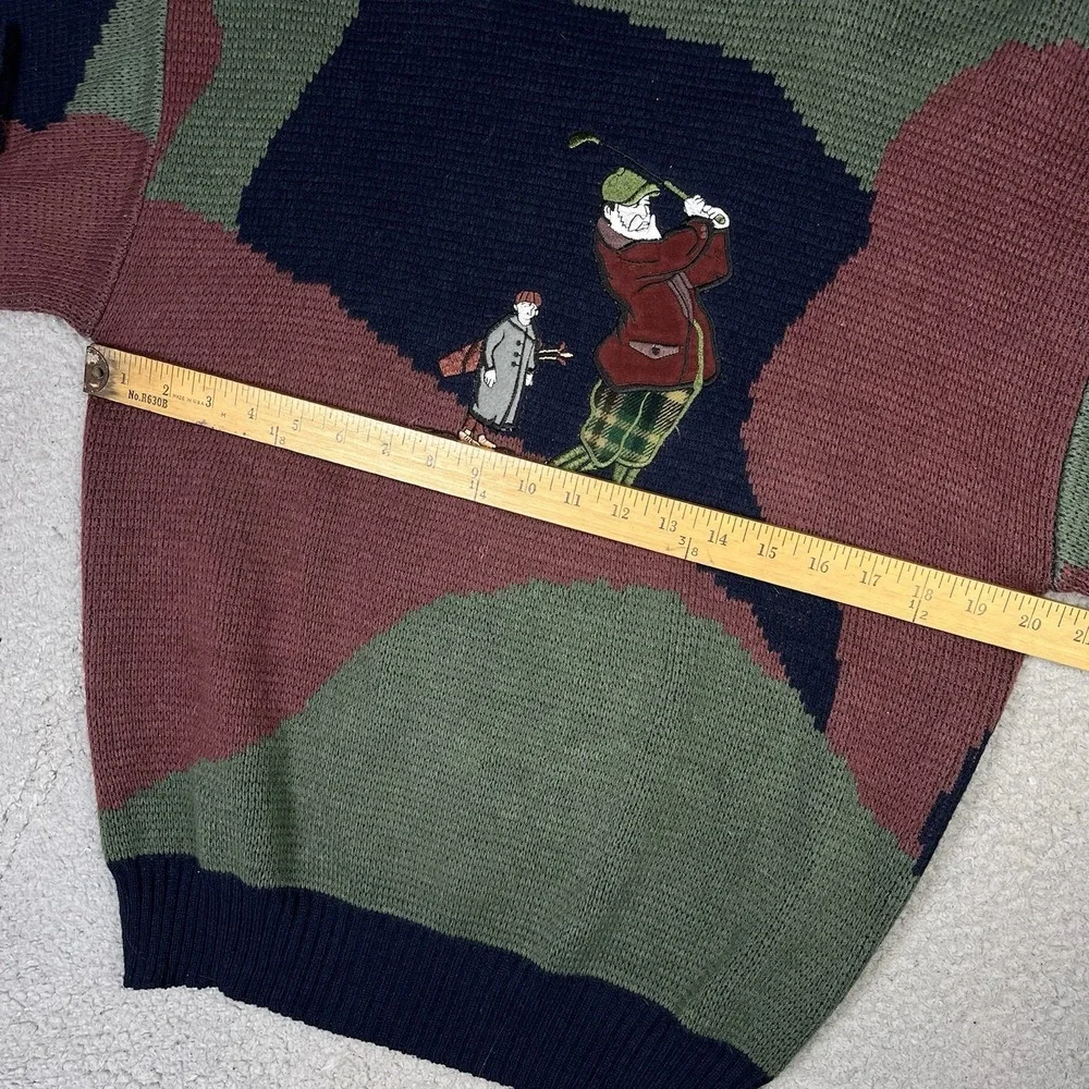 VTG 90s Golf Sweater Mens Medium Colorblock Embroidered Golfer Knit Pullover